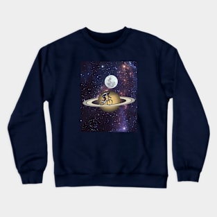 Cyclist On The Planet Saturn's Rings Crewneck Sweatshirt